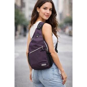 Mosiso Anti-Theft Crossbody Backpack Plum Travel Daypack Unisex Water Resistant